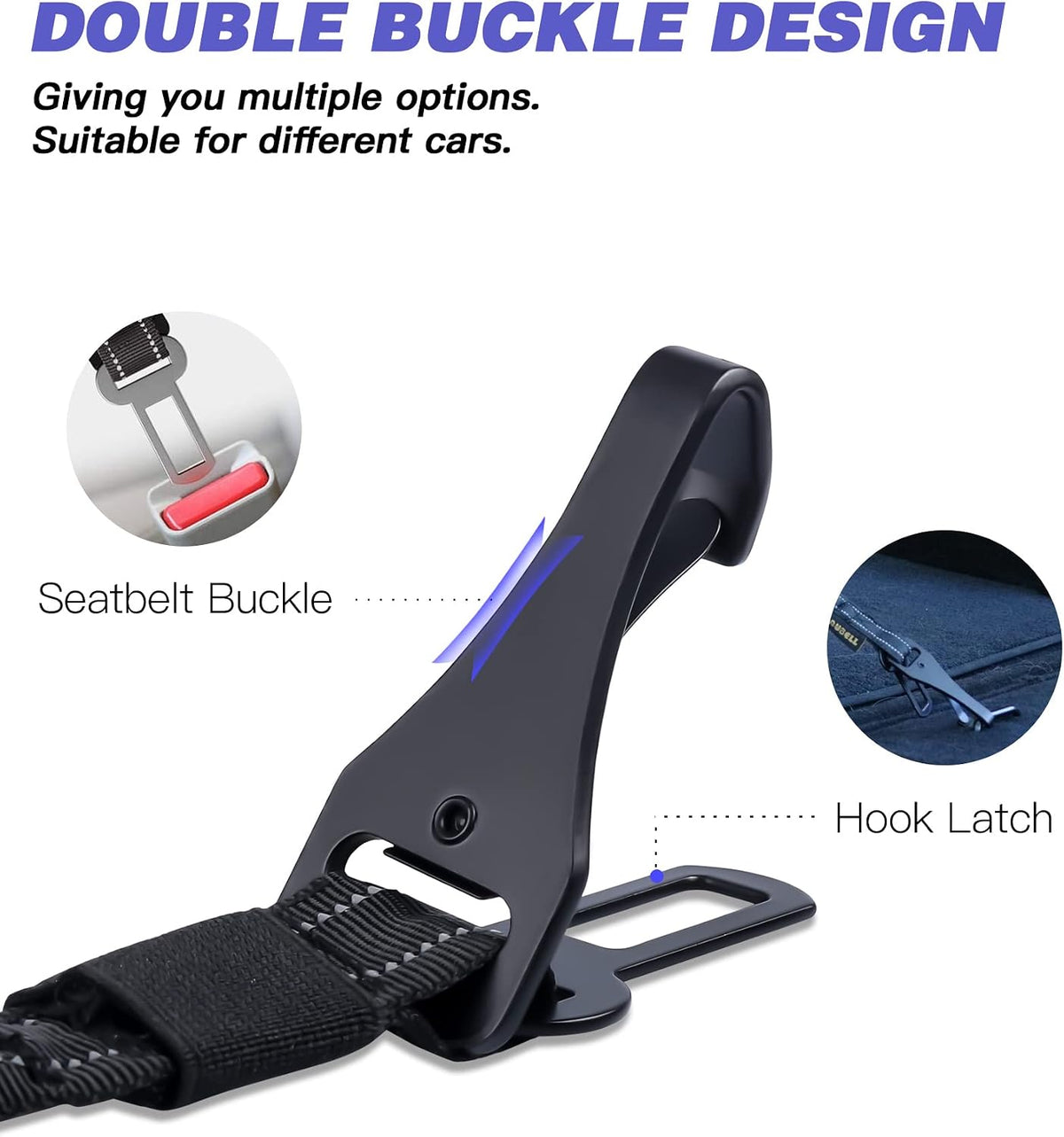 Dog Seat Belt for Car,Updated 3-in-1 Bungee Dog Car Harness,Black