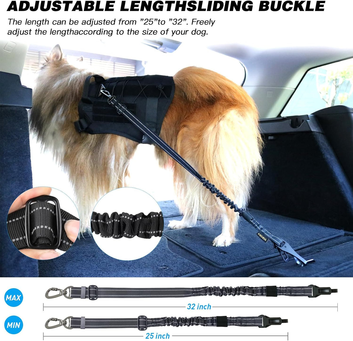 Dog Seat Belt for Car,Updated 3-in-1 Bungee Dog Car Harness,Black