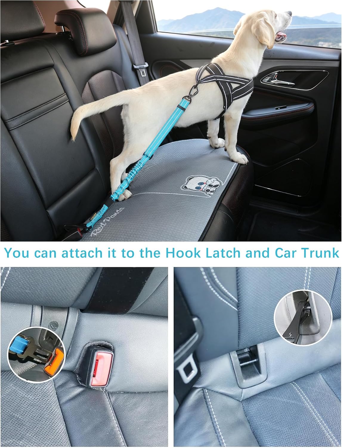 Dog Seat Belt for Car,Updated 3-in-1 Bungee Dog Car Harness,Black
