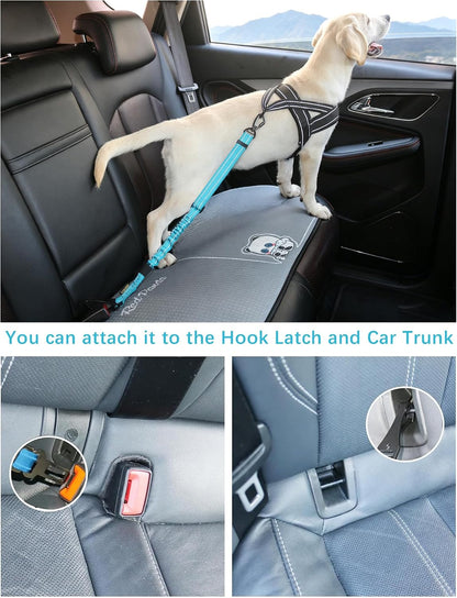 Dog Seat Belt for Car,Updated 3-in-1 Bungee Dog Car Harness,Black