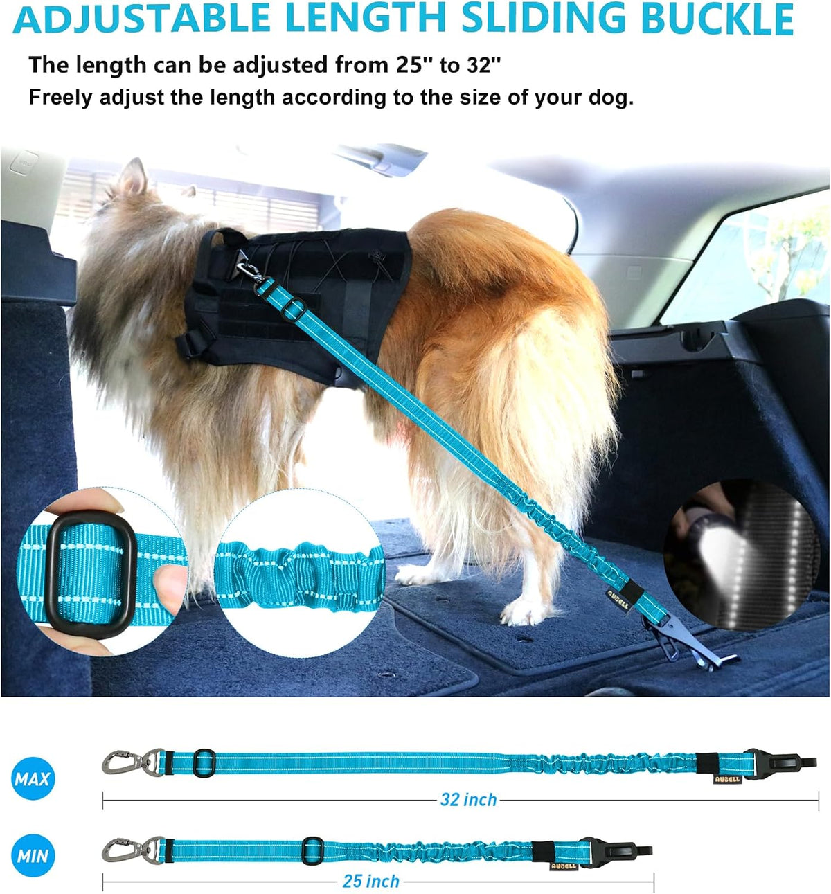 Dog Seat Belt for Car,Updated 3-in-1 Bungee Dog Car Harness,Black