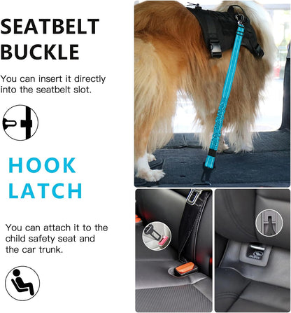Dog Seat Belt for Car,Updated 3-in-1 Bungee Dog Car Harness,Black