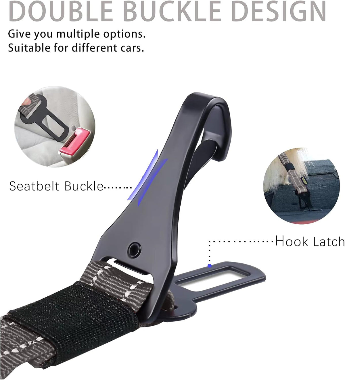 Dog Seat Belt for Car,Updated 3-in-1 Bungee Dog Car Harness,Black