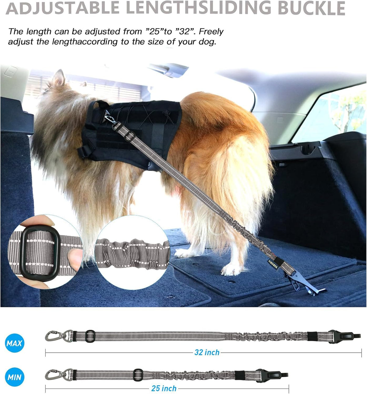 Dog Seat Belt for Car,Updated 3-in-1 Bungee Dog Car Harness,Black