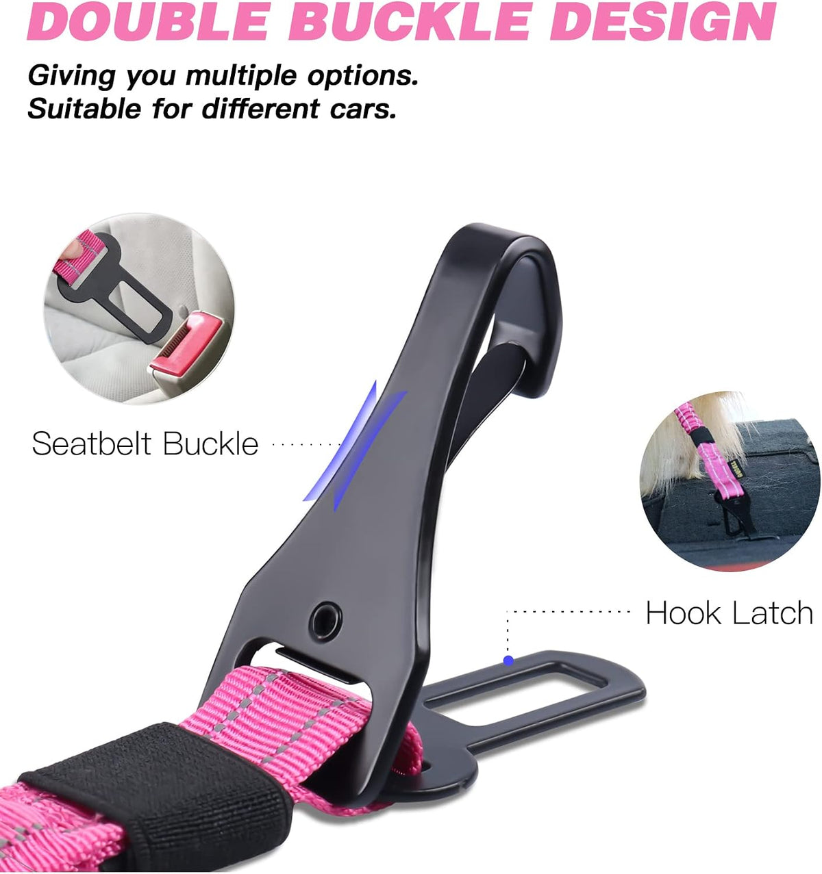 Dog Seat Belt for Car,Updated 3-in-1 Bungee Dog Car Harness,Black