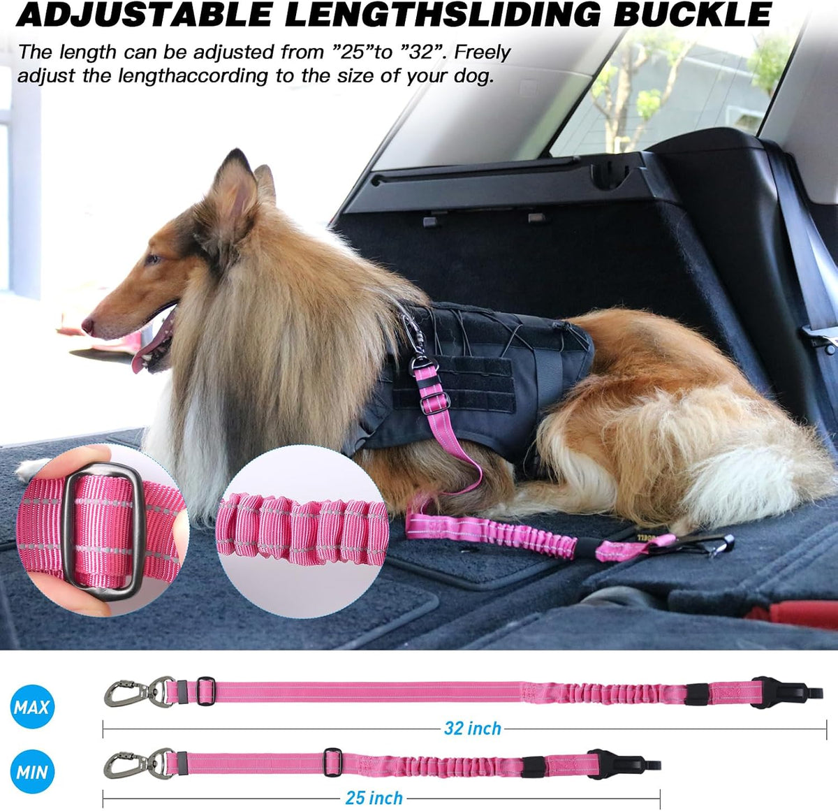 Dog Seat Belt for Car,Updated 3-in-1 Bungee Dog Car Harness,Black