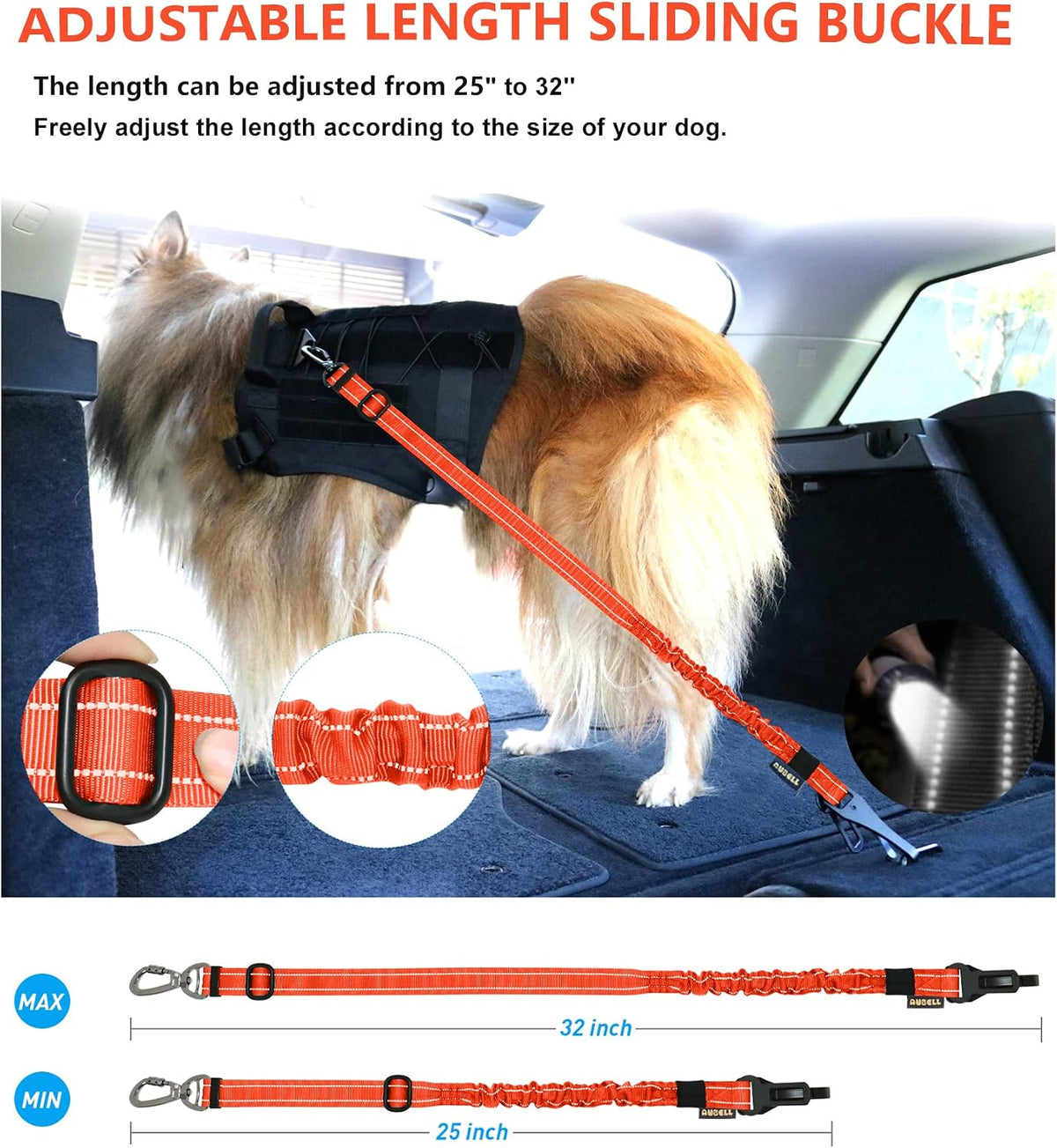 Dog Seat Belt for Car,Updated 3-in-1 Bungee Dog Car Harness,Black