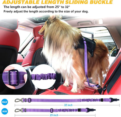 Dog Seat Belt for Car,Updated 3-in-1 Bungee Dog Car Harness,Black