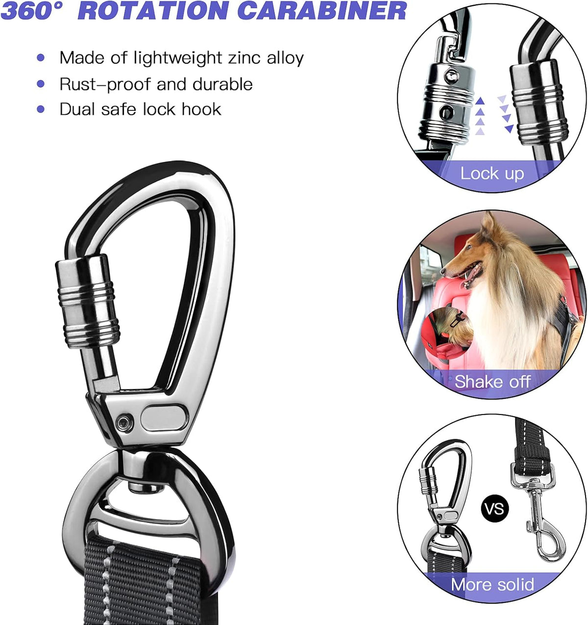 Dog Seat Belt for Car,Updated 3-in-1 Bungee Dog Car Harness,Black