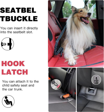 Dog Seat Belt for Car,Updated 3-in-1 Bungee Dog Car Harness,Black