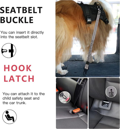 Dog Seat Belt for Car,Updated 3-in-1 Bungee Dog Car Harness,Black