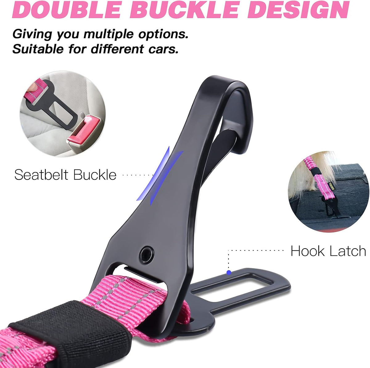 Dog Seat Belt for Car,Updated 3-in-1 Bungee Dog Car Harness,Black