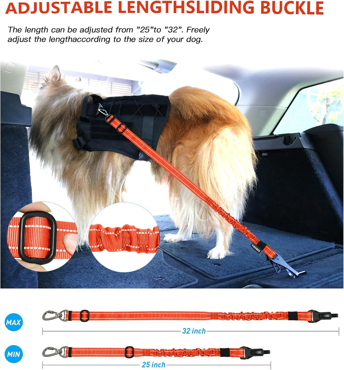 Dog Seat Belt for Car,Updated 3-in-1 Bungee Dog Car Harness,Black