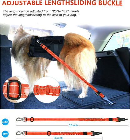 Dog Seat Belt for Car,Updated 3-in-1 Bungee Dog Car Harness,Black