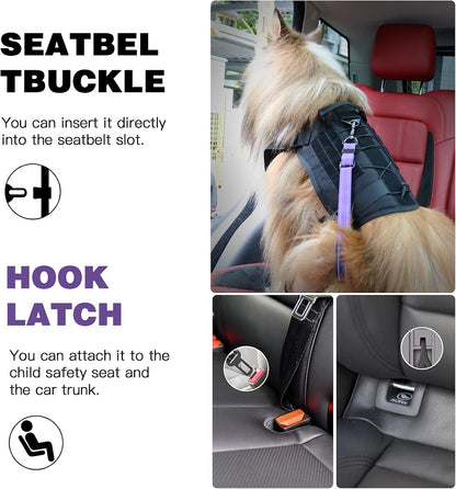 Dog Seat Belt for Car,Updated 3-in-1 Bungee Dog Car Harness,Black