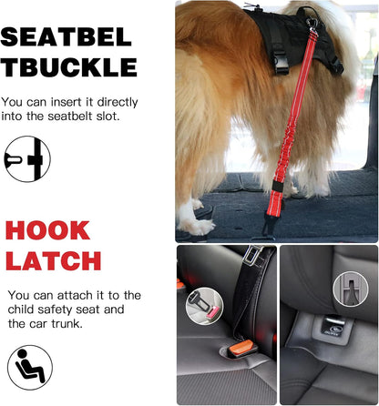 Dog Seat Belt for Car,Updated 3-in-1 Bungee Dog Car Harness,Black