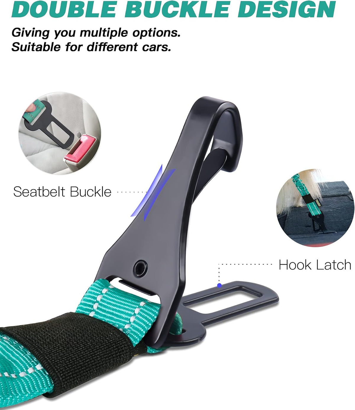 Dog Seat Belt for Car,Updated 3-in-1 Bungee Dog Car Harness,Black