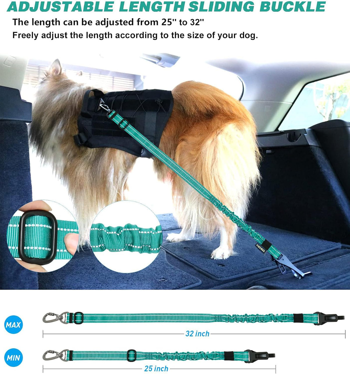 Dog Seat Belt for Car,Updated 3-in-1 Bungee Dog Car Harness,Black