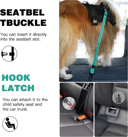Dog Seat Belt for Car,Updated 3-in-1 Bungee Dog Car Harness,Black