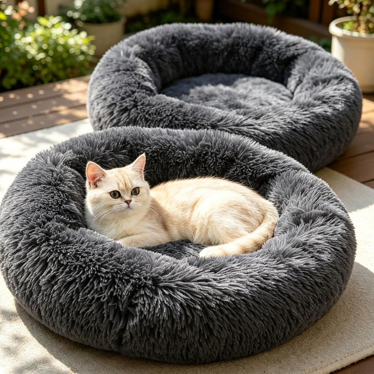 Donut Cat Bed, Calming Dog Beds for Small Dogs & Indoor Cats, Dark Dray
