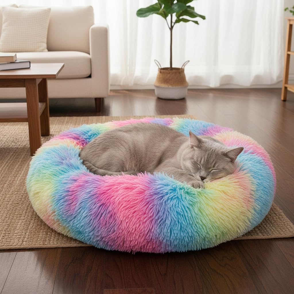 Donut Cat Bed, Calming Dog Beds for Small Dogs & Indoor Cats, Dark Dray