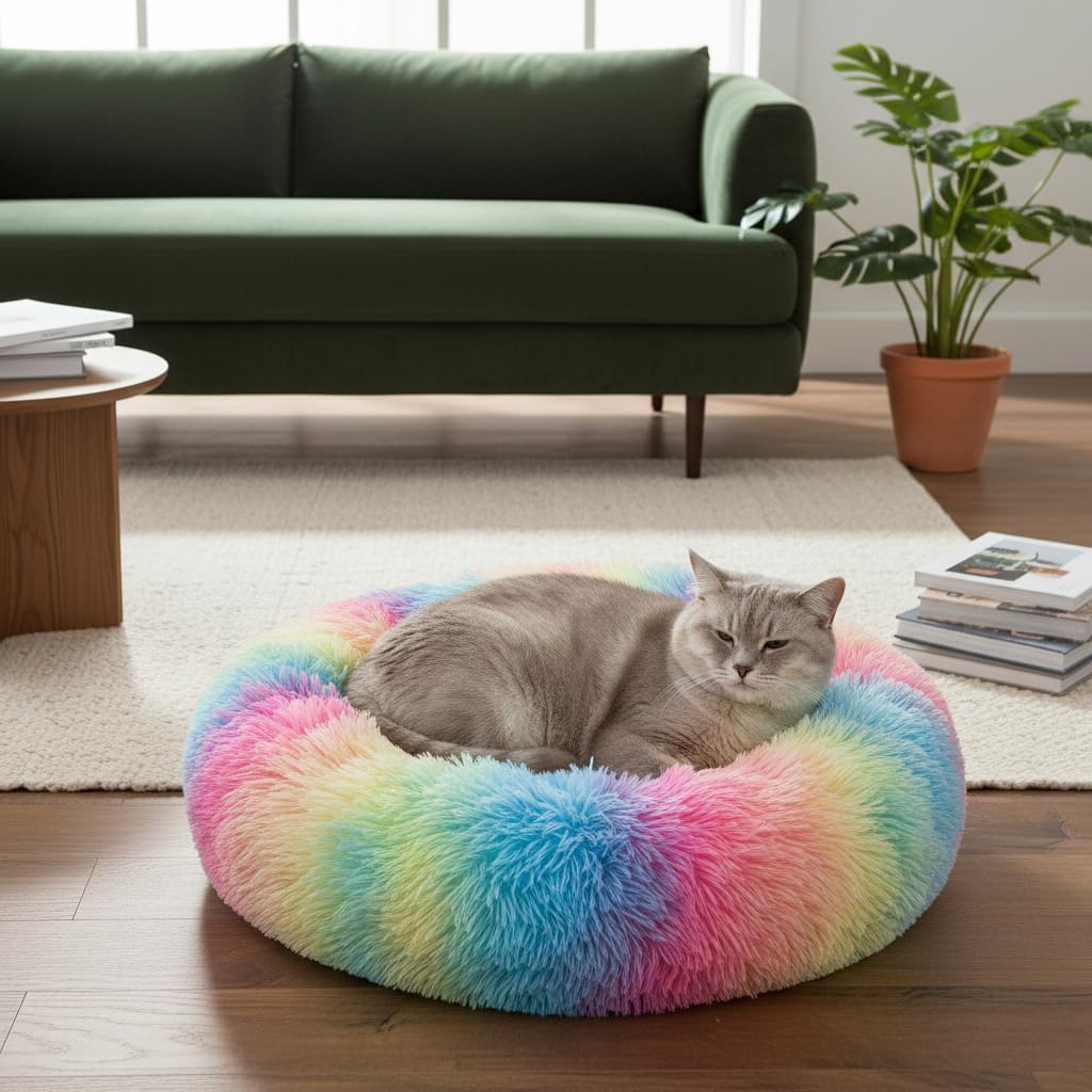 Donut Cat Bed, Calming Dog Beds for Small Dogs & Indoor Cats, Dark Dray