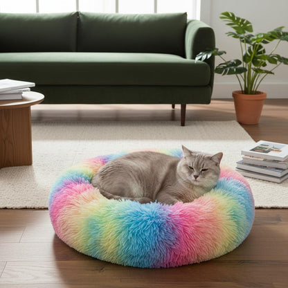 Donut Cat Bed, Calming Dog Beds for Small Dogs & Indoor Cats, Dark Dray