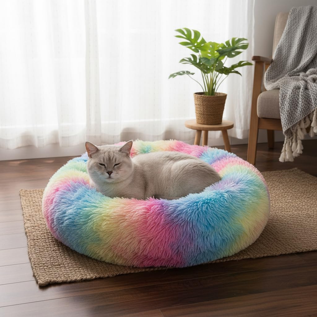 Donut Cat Bed, Calming Dog Beds for Small Dogs & Indoor Cats, Dark Dray