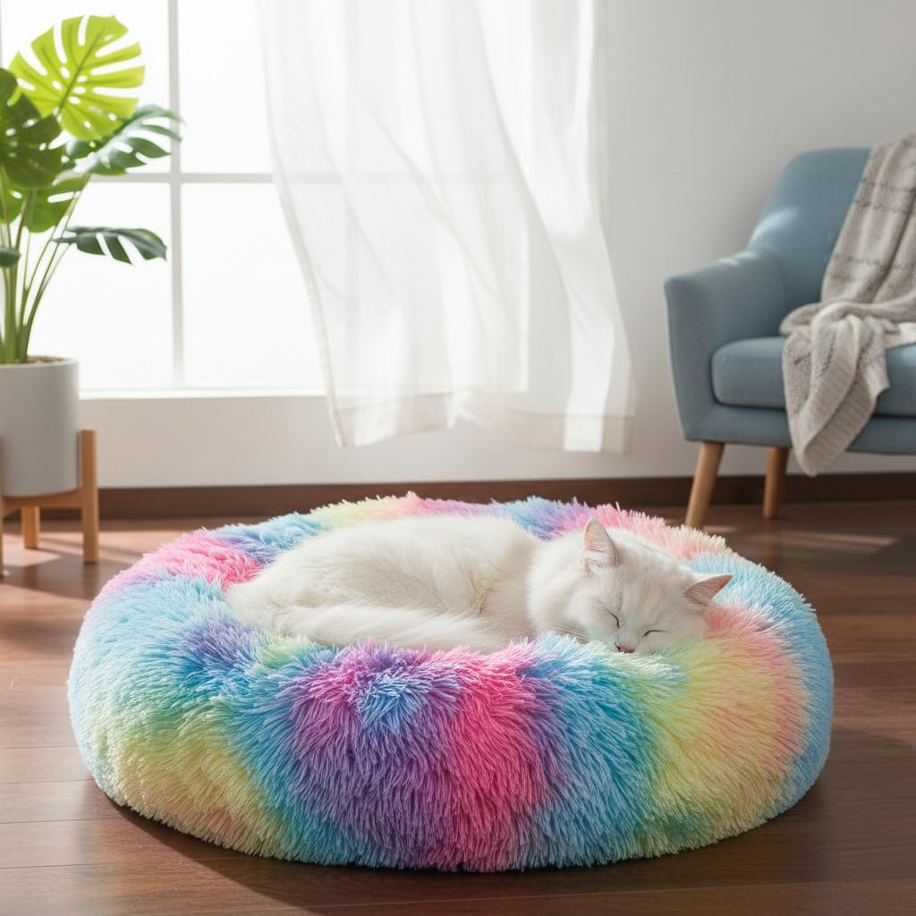 Donut Cat Bed, Calming Dog Beds for Small Dogs & Indoor Cats, Dark Dray