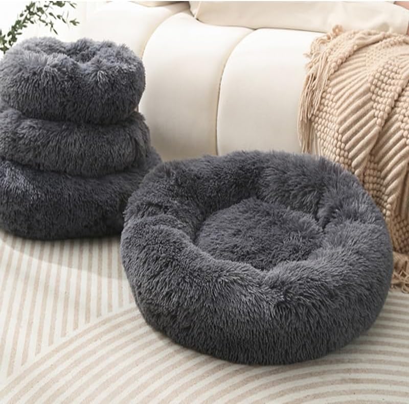 Donut Cat Bed, Calming Dog Beds for Small Dogs & Indoor Cats, Dark Dray