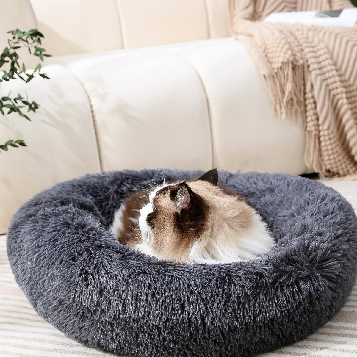 Donut Cat Bed, Calming Dog Beds for Small Dogs & Indoor Cats, Dark Dray
