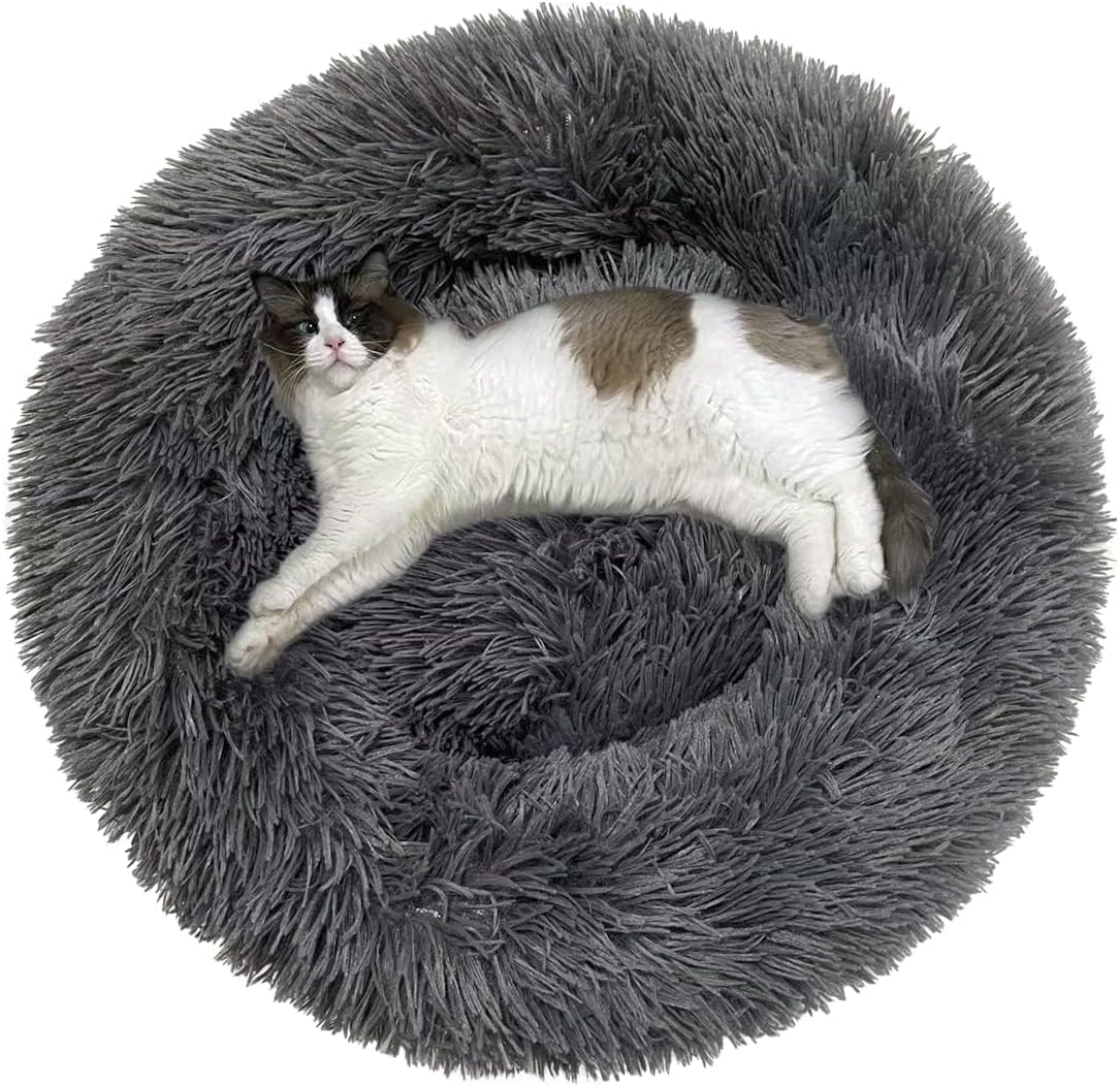 Donut Cat Bed, Calming Dog Beds for Small Dogs & Indoor Cats, Dark Dray