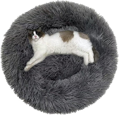 Donut Cat Bed, Calming Dog Beds for Small Dogs & Indoor Cats, Dark Dray