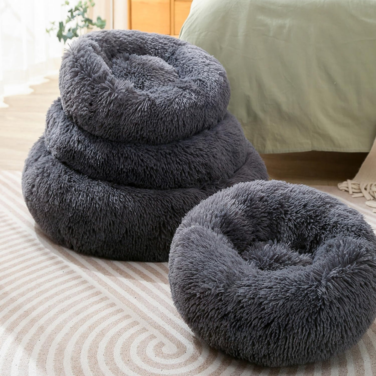 Donut Cat Bed, Calming Dog Beds for Small Dogs & Indoor Cats, Dark Dray