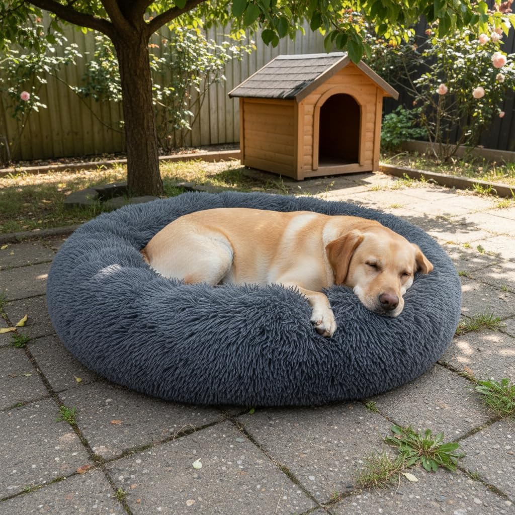 Donut Cat Bed, Calming Dog Beds for Small Dogs & Indoor Cats, Dark Dray