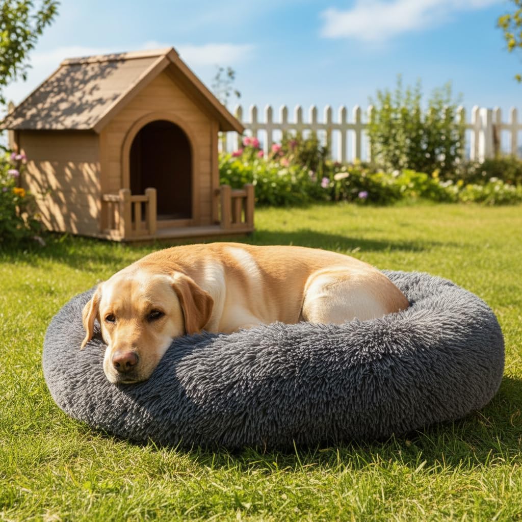 Donut Cat Bed, Calming Dog Beds for Small Dogs & Indoor Cats, Dark Dray