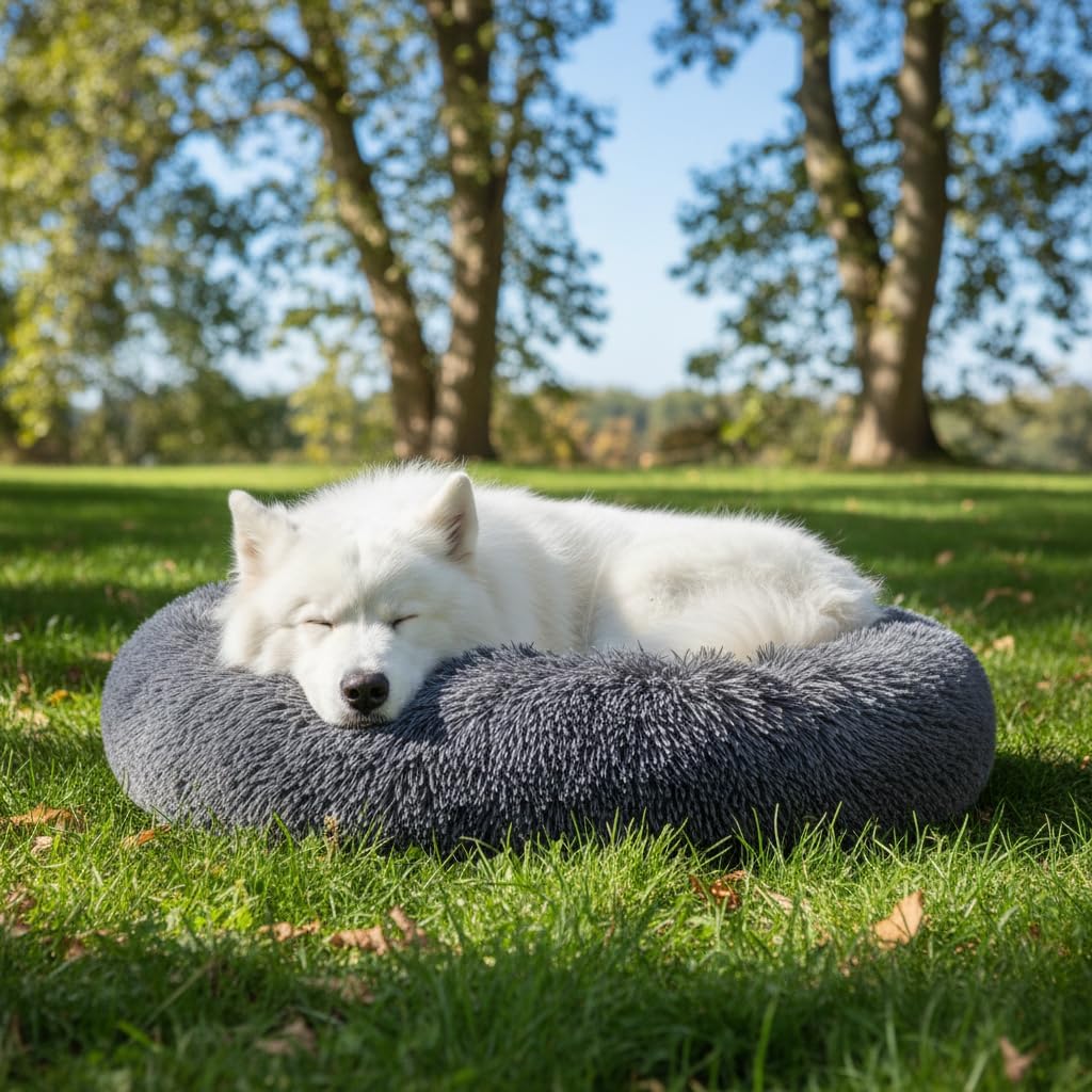 Donut Cat Bed, Calming Dog Beds for Small Dogs & Indoor Cats, Dark Dray