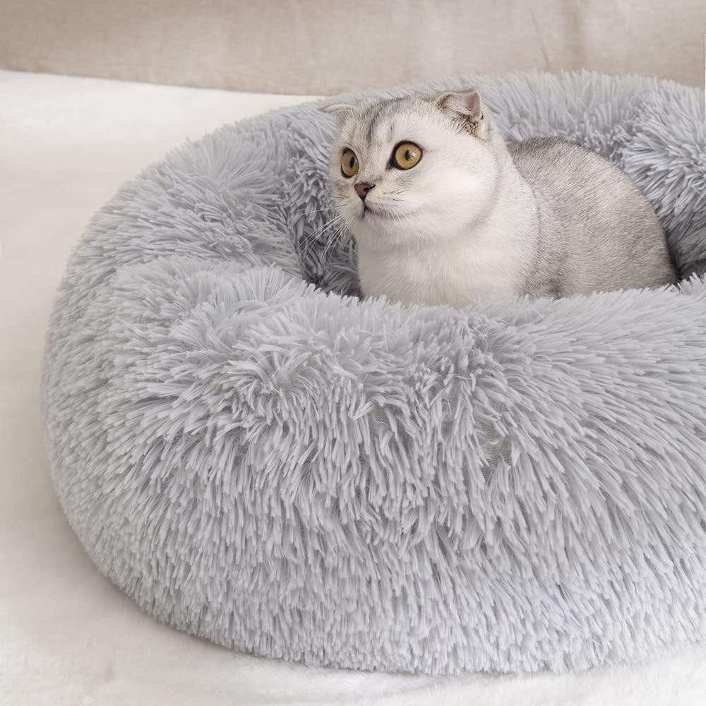 Donut Cat Bed, Calming Dog Beds for Small Dogs & Indoor Cats, Dark Dray
