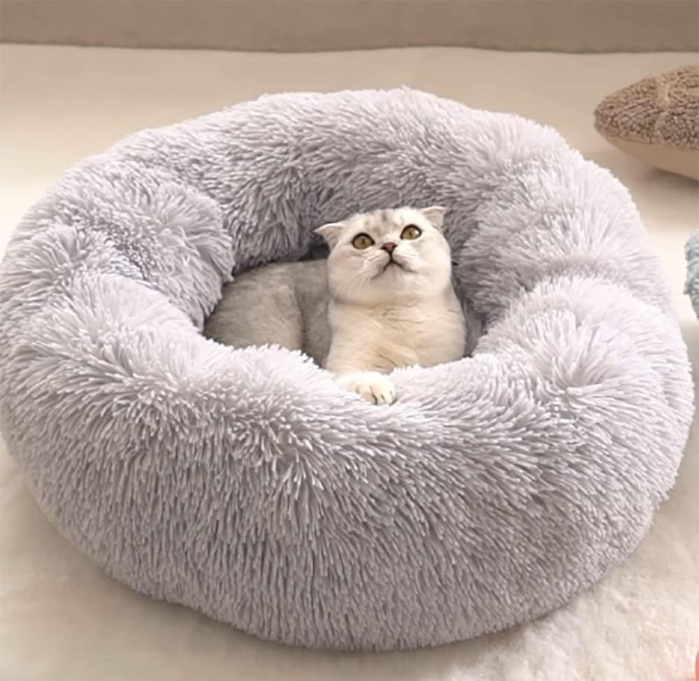 Donut Cat Bed, Calming Dog Beds for Small Dogs & Indoor Cats, Dark Dray