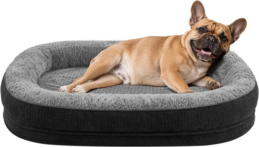 Orthopedic Dog Beds Large Sized Dog, XL Egg-Crate Memory Foam Pet Couch Bed with Bolster Sides, Waterproof Lining, Removable Washable Cover & Non-Slip Bottom, Grey