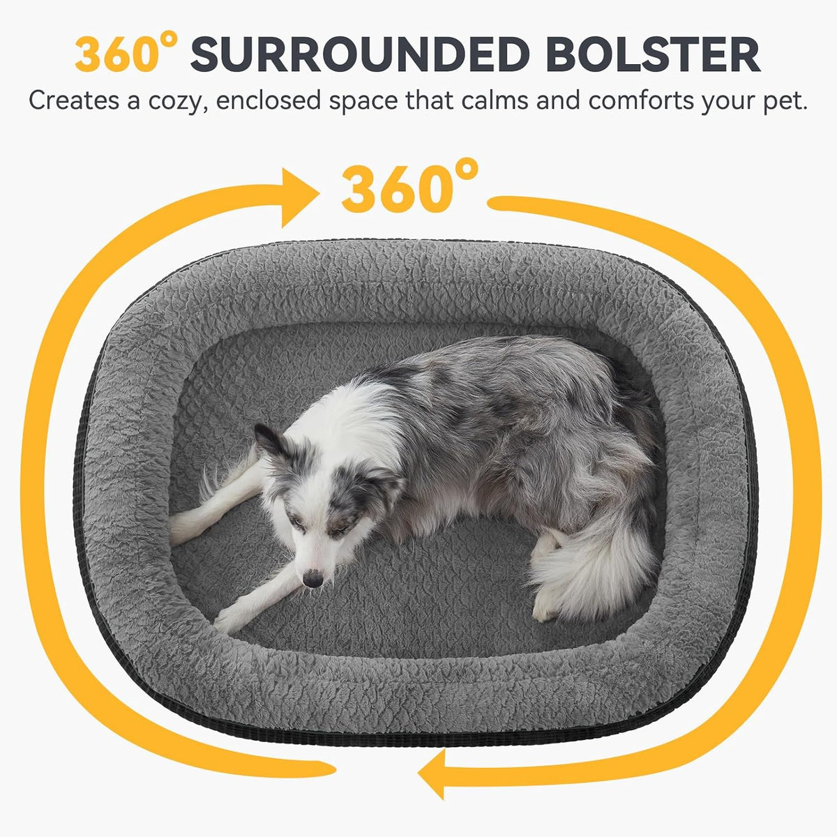 Orthopedic Dog Beds Large Sized Dog, XL Egg-Crate Memory Foam Pet Couch Bed with Bolster Sides, Waterproof Lining, Removable Washable Cover & Non-Slip Bottom, Grey