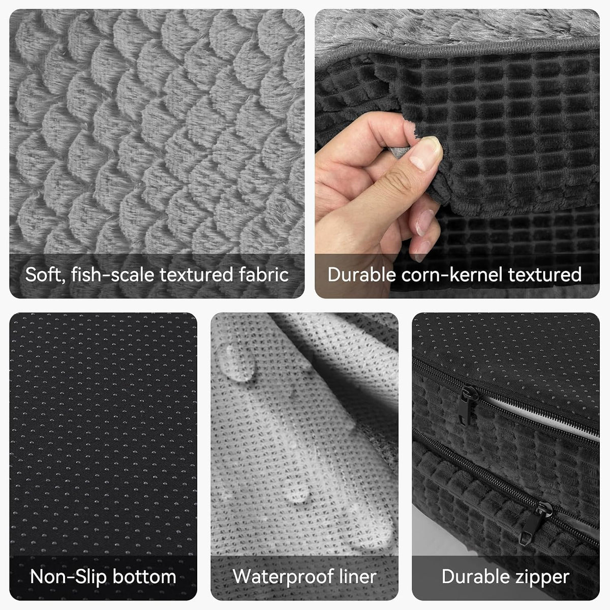 Orthopedic Dog Beds Large Sized Dog, XL Egg-Crate Memory Foam Pet Couch Bed with Bolster Sides, Waterproof Lining, Removable Washable Cover & Non-Slip Bottom, Grey