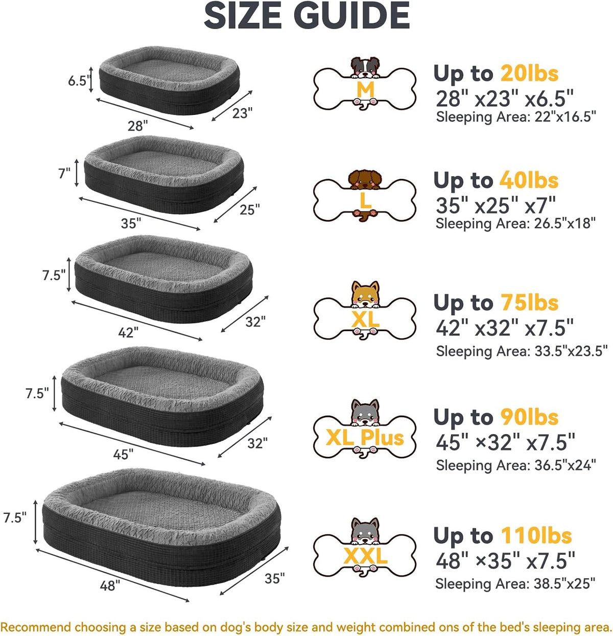 Orthopedic Dog Beds Large Sized Dog, XL Egg-Crate Memory Foam Pet Couch Bed with Bolster Sides, Waterproof Lining, Removable Washable Cover & Non-Slip Bottom, Grey