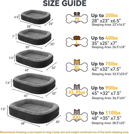 Orthopedic Dog Beds Large Sized Dog, XL Egg-Crate Memory Foam Pet Couch Bed with Bolster Sides, Waterproof Lining, Removable Washable Cover & Non-Slip Bottom, Grey