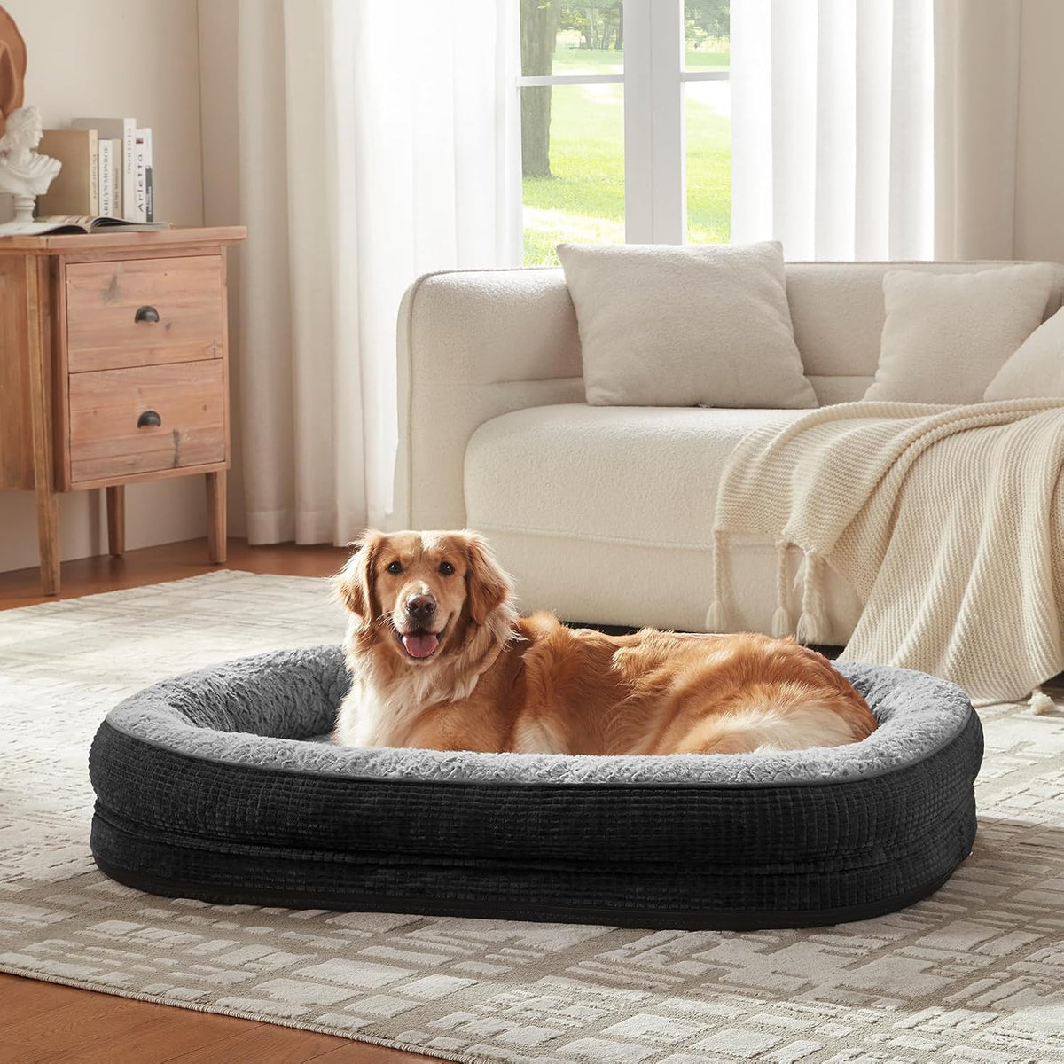 Orthopedic Dog Beds Large Sized Dog, XL Egg-Crate Memory Foam Pet Couch Bed with Bolster Sides, Waterproof Lining, Removable Washable Cover & Non-Slip Bottom, Grey