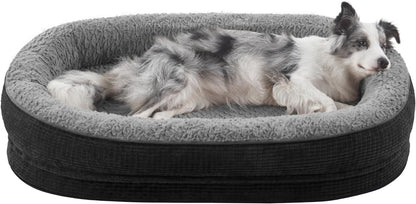 Orthopedic Dog Beds Large Sized Dog, XL Egg-Crate Memory Foam Pet Couch Bed with Bolster Sides, Waterproof Lining, Removable Washable Cover & Non-Slip Bottom, Grey