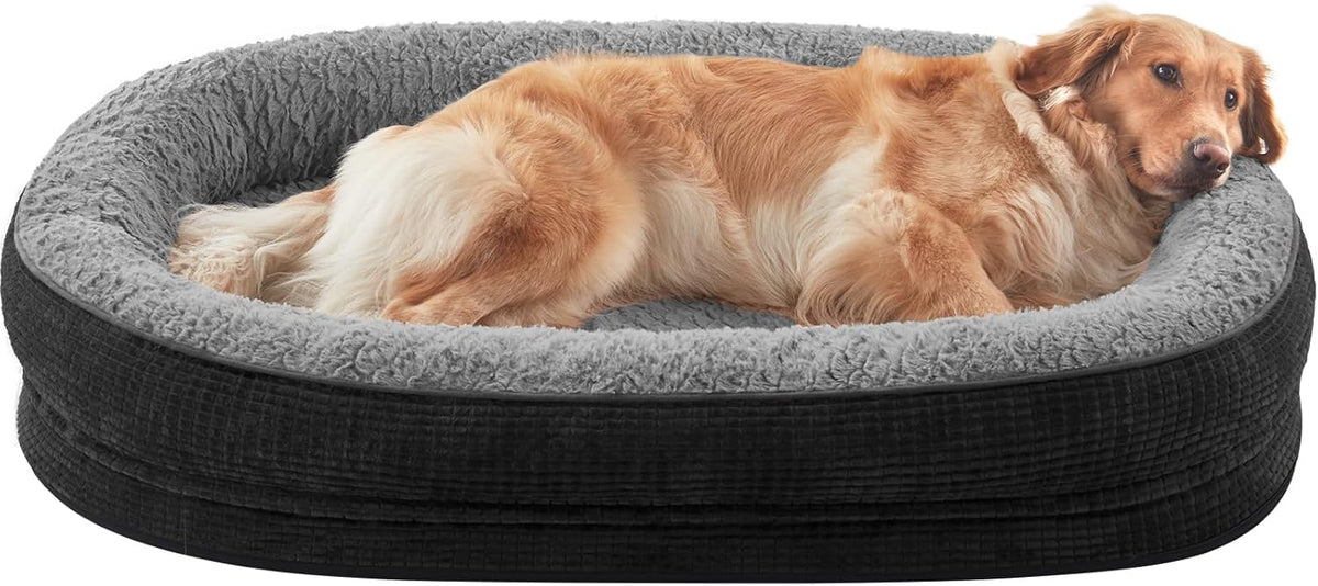 Orthopedic Dog Beds Large Sized Dog, XL Egg-Crate Memory Foam Pet Couch Bed with Bolster Sides, Waterproof Lining, Removable Washable Cover & Non-Slip Bottom, Grey