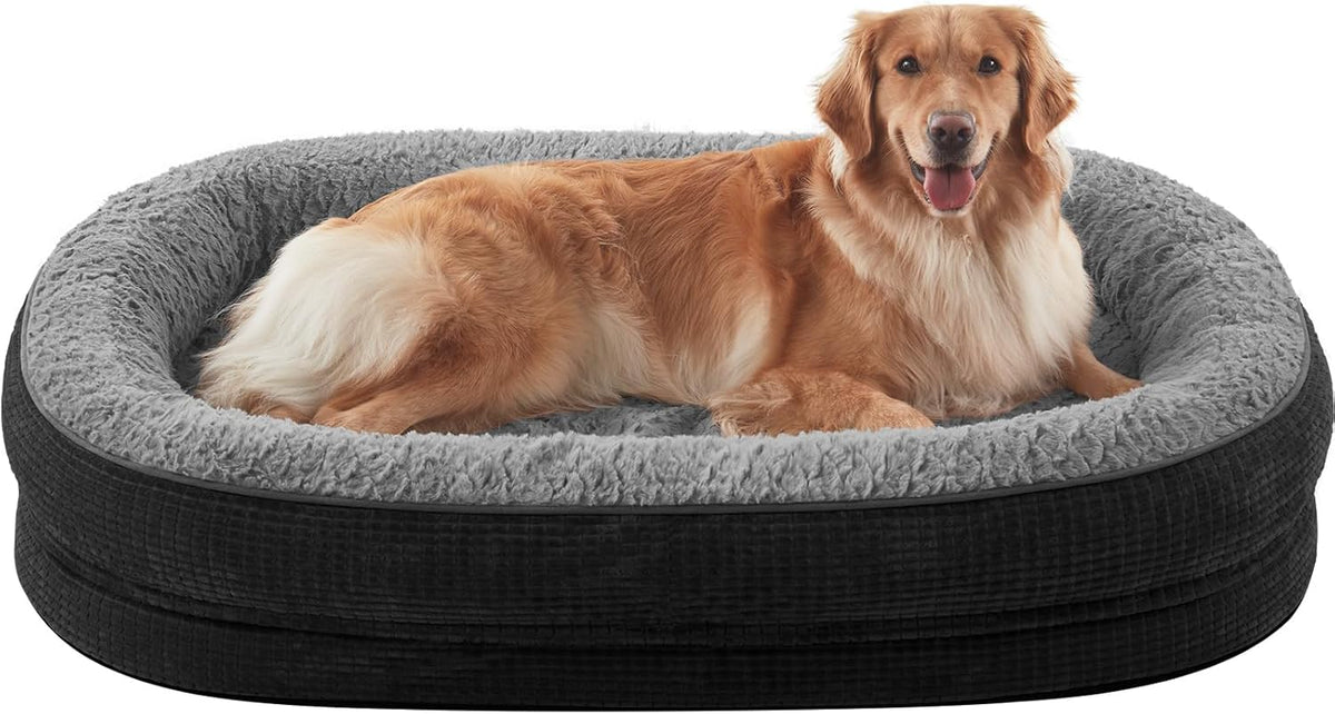 Orthopedic Dog Beds Large Sized Dog, XL Egg-Crate Memory Foam Pet Couch Bed with Bolster Sides, Waterproof Lining, Removable Washable Cover & Non-Slip Bottom, Grey