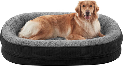Orthopedic Dog Beds Large Sized Dog, XL Egg-Crate Memory Foam Pet Couch Bed with Bolster Sides, Waterproof Lining, Removable Washable Cover & Non-Slip Bottom, Grey