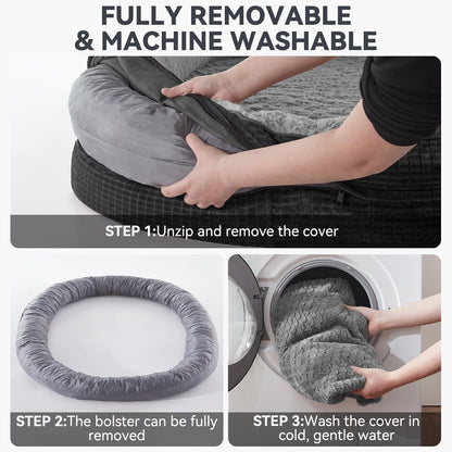 Orthopedic Dog Beds Large Sized Dog, XL Egg-Crate Memory Foam Pet Couch Bed with Bolster Sides, Waterproof Lining, Removable Washable Cover & Non-Slip Bottom, Grey